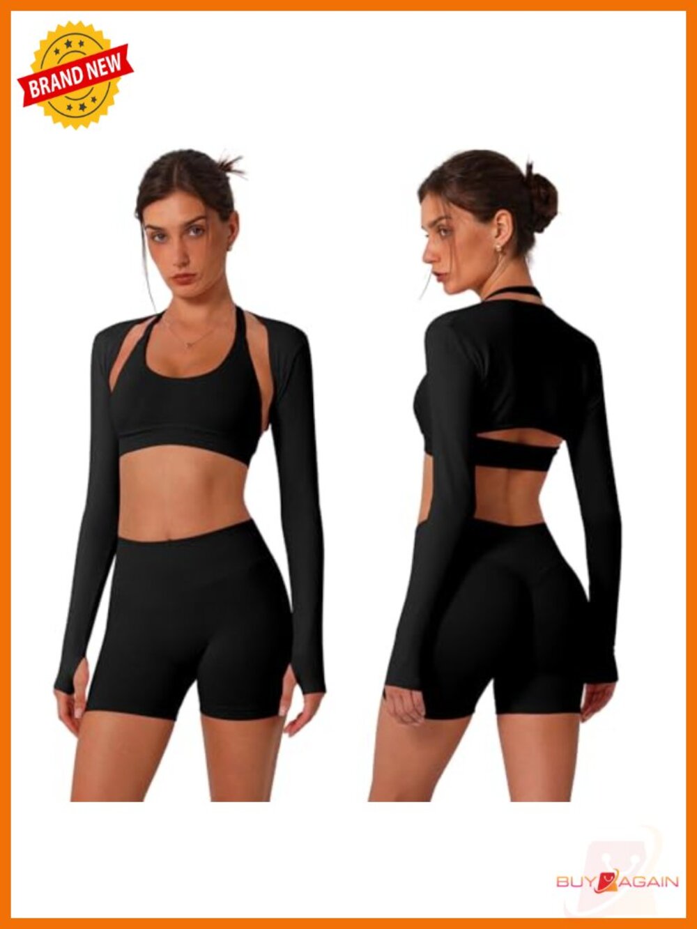 3 Piece Seamless Workout Sets Halter Sports Bra Biker Shorts Bolero